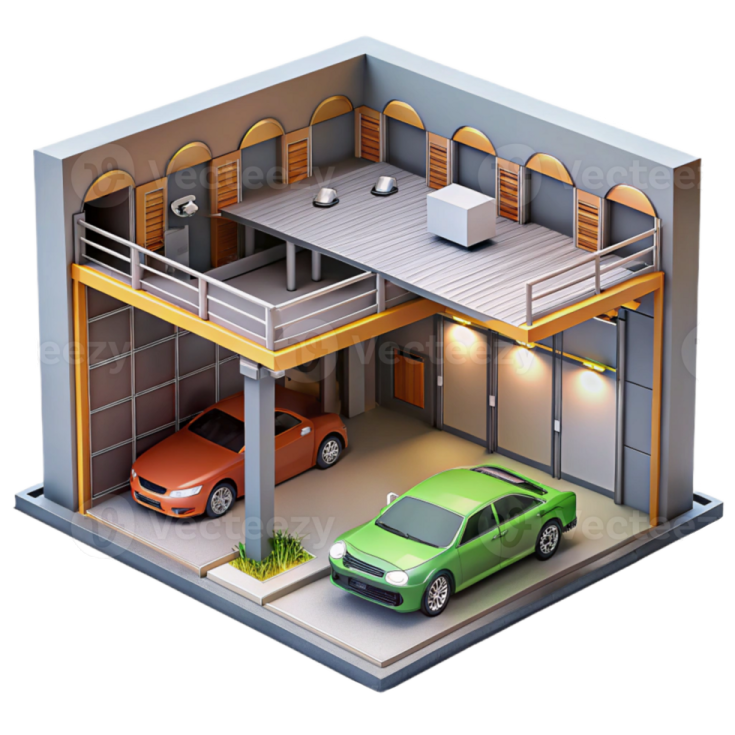 a small house with a car in the garage