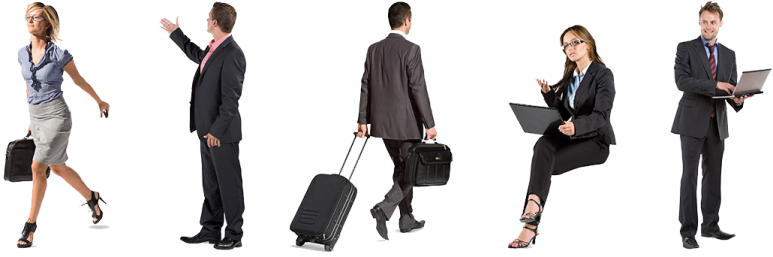 a group of business people walking with their luggages