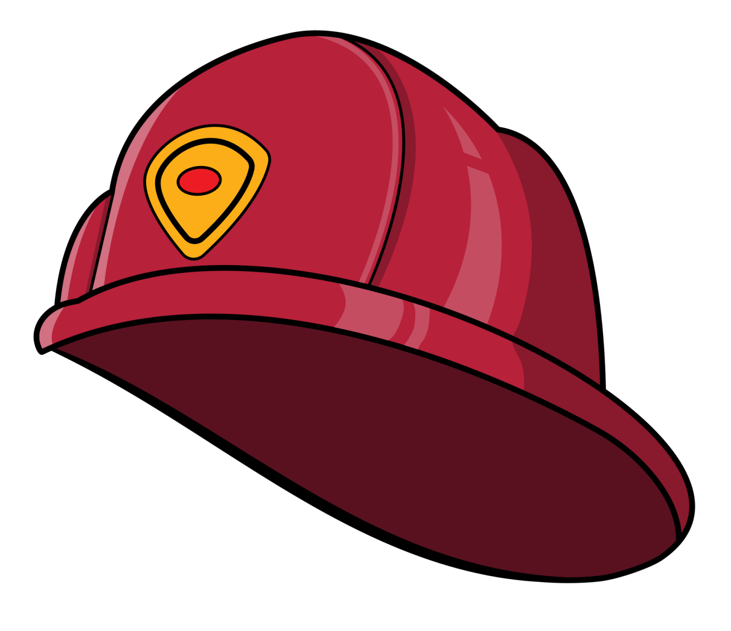 a red hat with a yellow pin on it