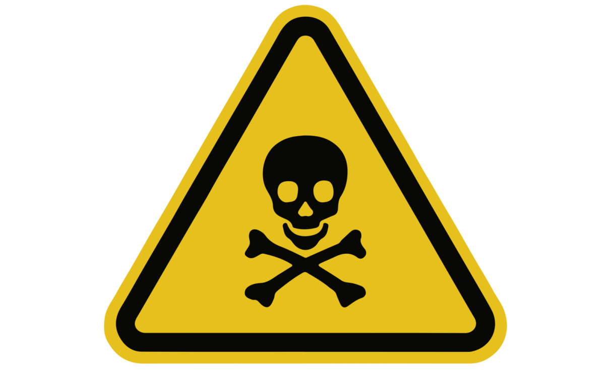 a warning sign with a skull on it