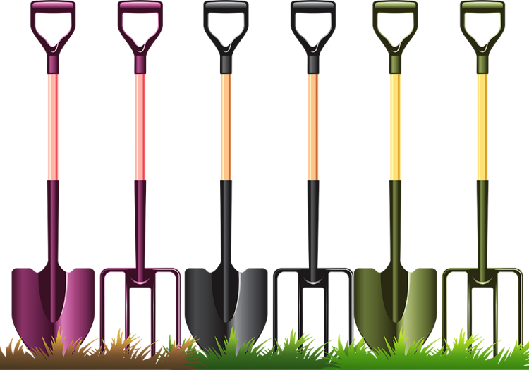 a set of shovels in different colors and sizes