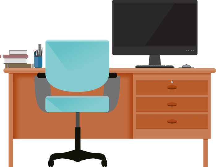 an office chair with a computer on it