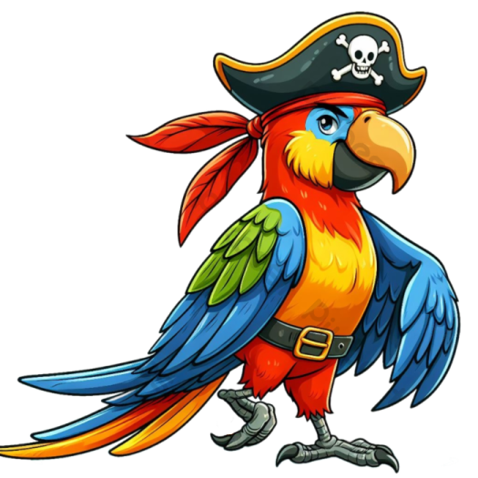 a parrot with a pirate hat on its head
