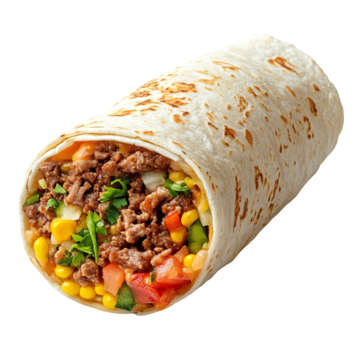 a burritoa filled with ground beef and vegetables