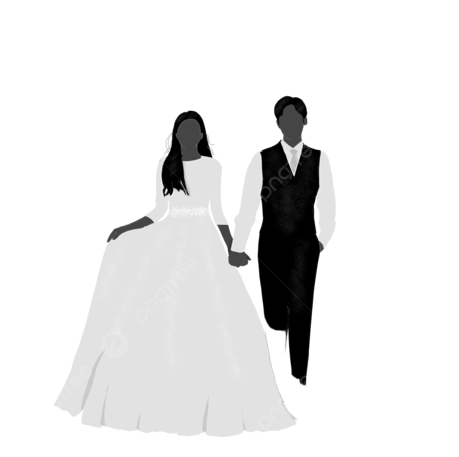 a bride and groom silhouetted on a white background