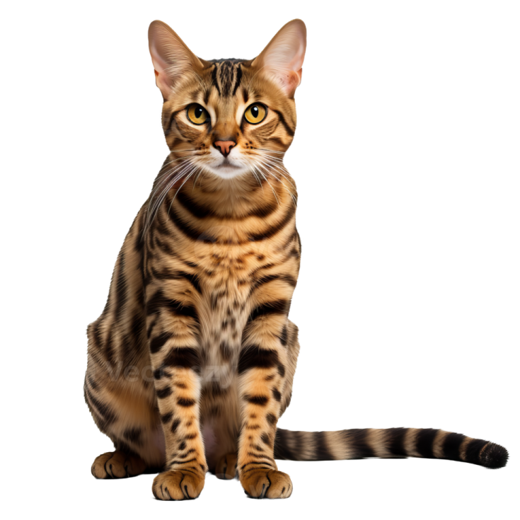 a bengal cat sitting and looking at the camera