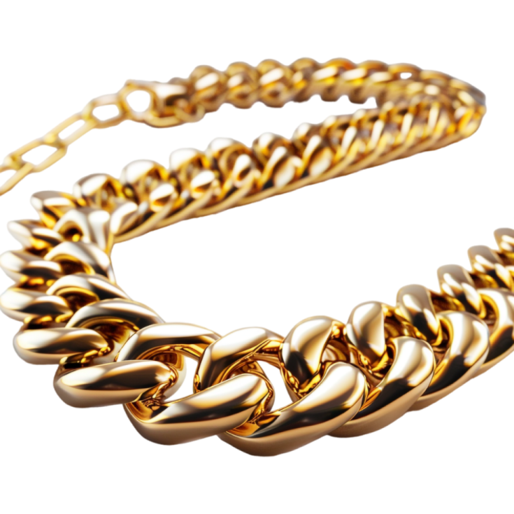 a gold chain bracelet on white background