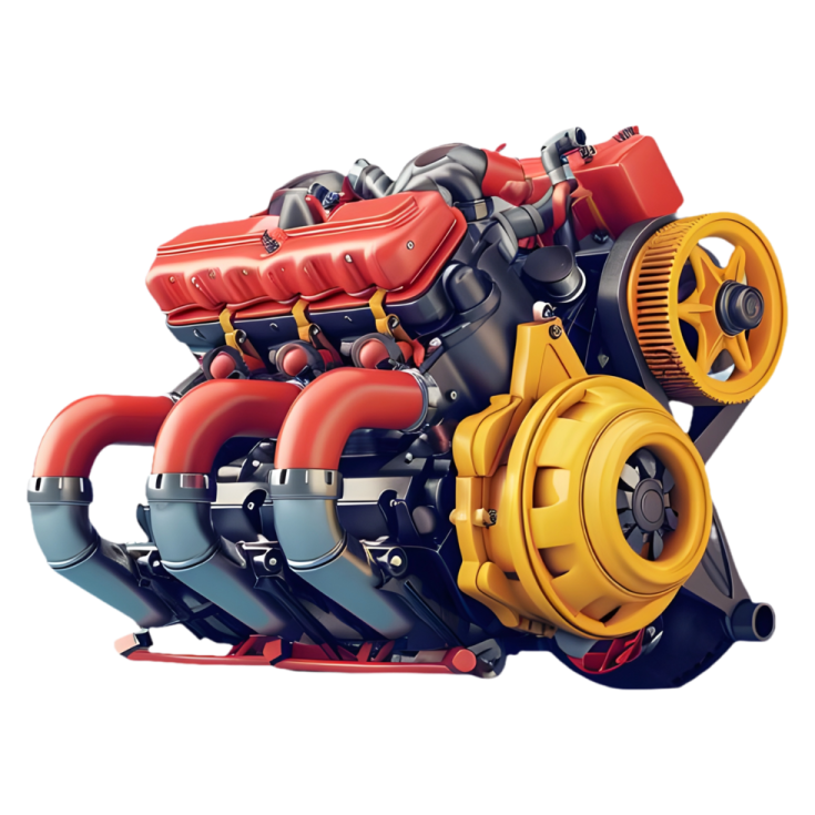 a red and yellow engine on a white background