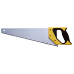 a yellow saw with a black handle