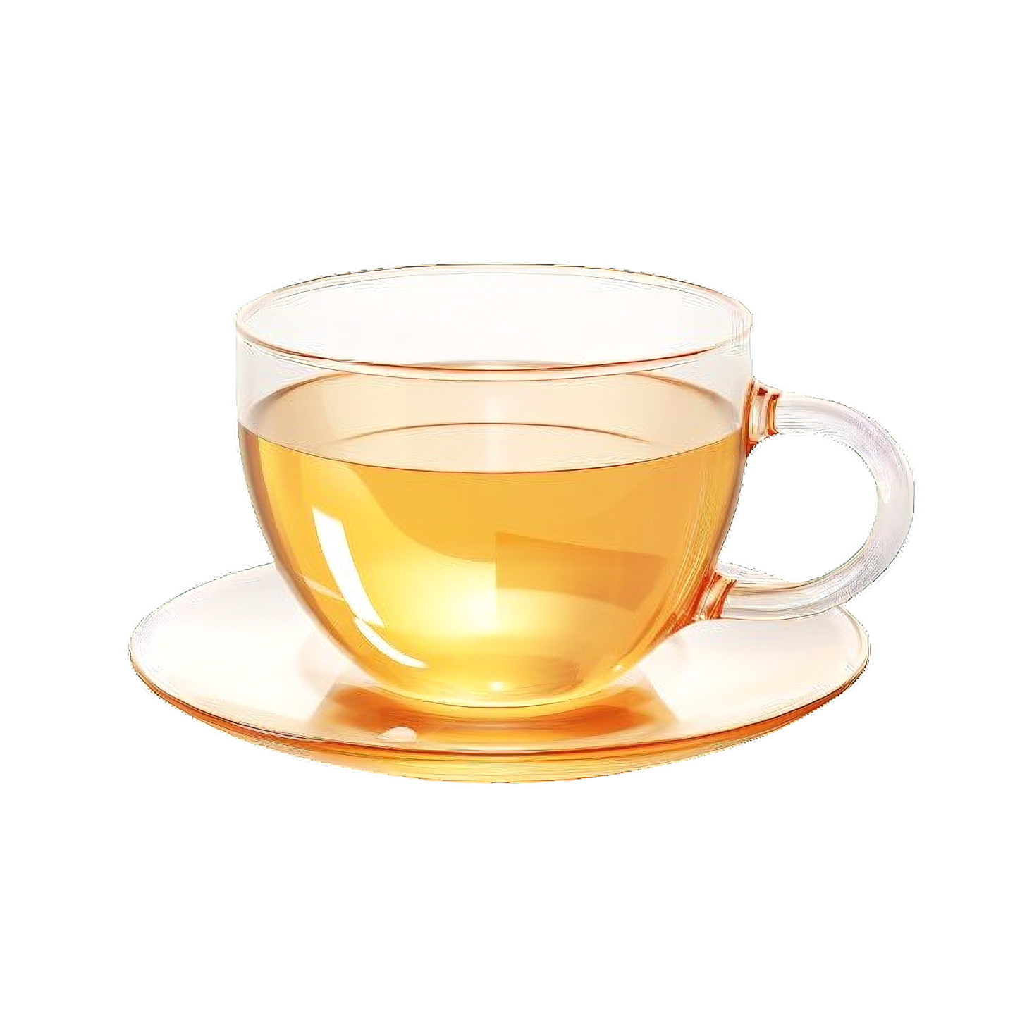 a glass cup and saucer on a white background