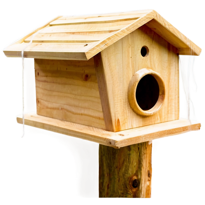 a wooden birdhouse on a white background