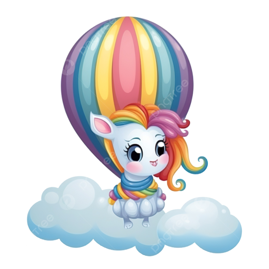 a cute little pony flying in the sky with a balloon