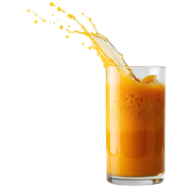 a glass filled with orange juice
