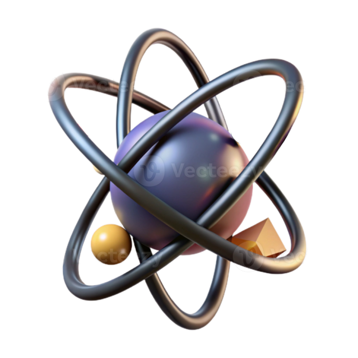 an atom with many colored balls around it