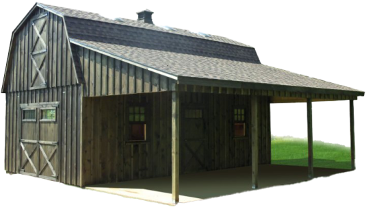 a large wooden barn with a covered roof