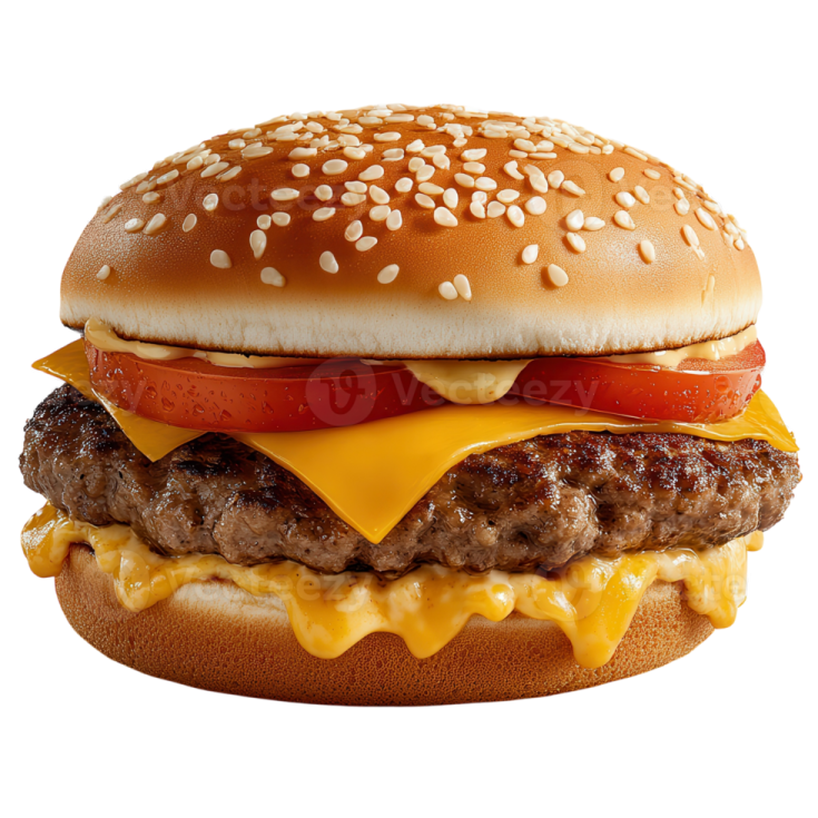 a hamburger with cheese and tomato on it