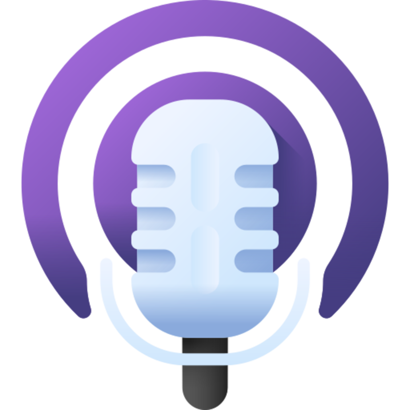 a purple and white headphone with the word podcast on it