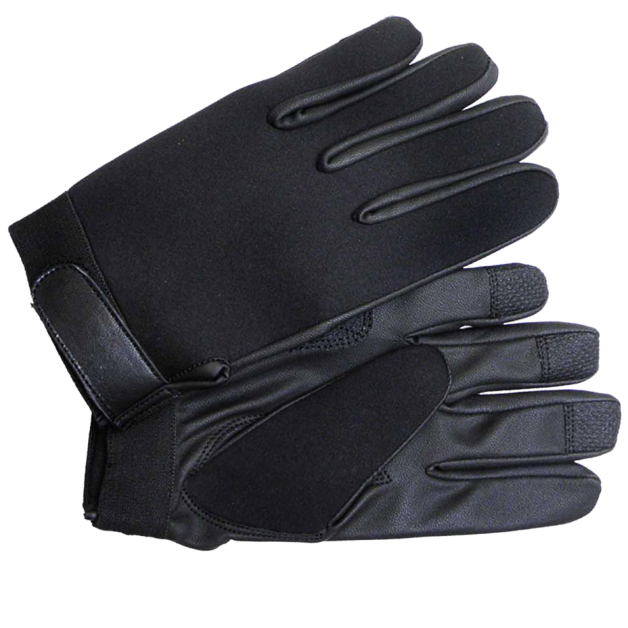 a pair of black gloves on a white background
