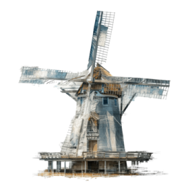 a drawing of a windmill on a white background