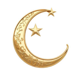 a gold crescent with a star in the middle