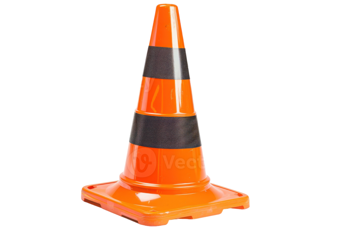 an orange traffic cone on a white background