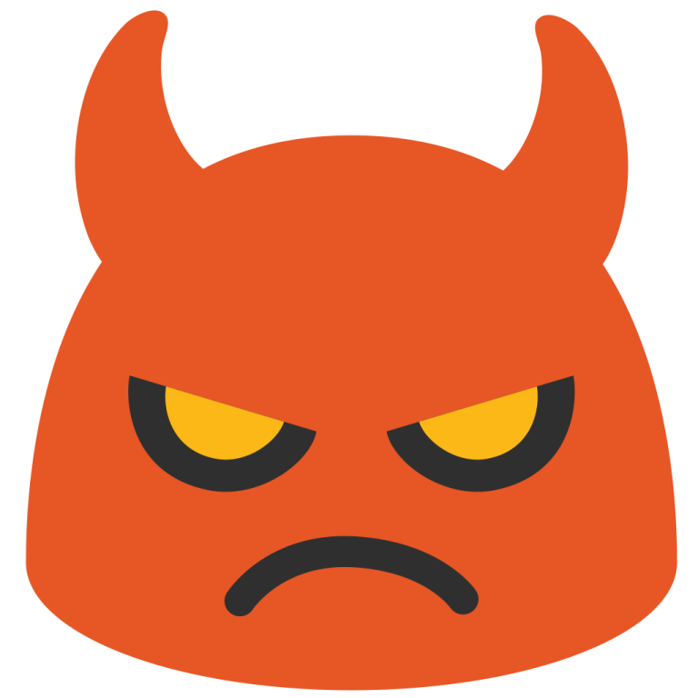 a red devil head with yellow eyes