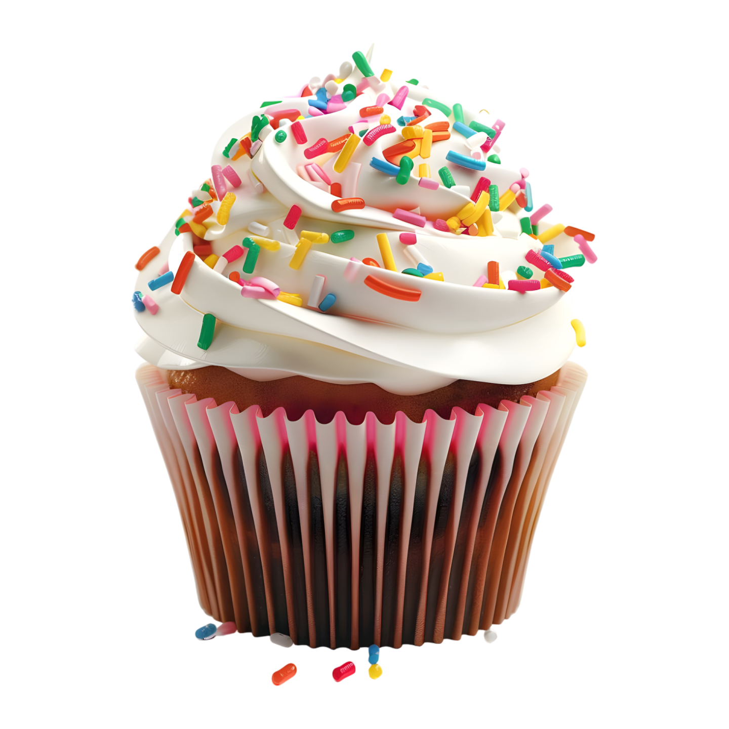 a cupcake with white frosting and sprins on top