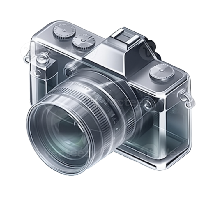 a silver camera on a white background