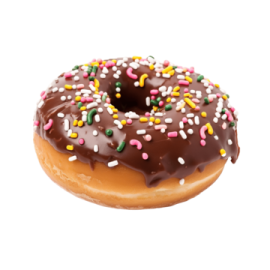 a donut with chocolate frosting and sprinng