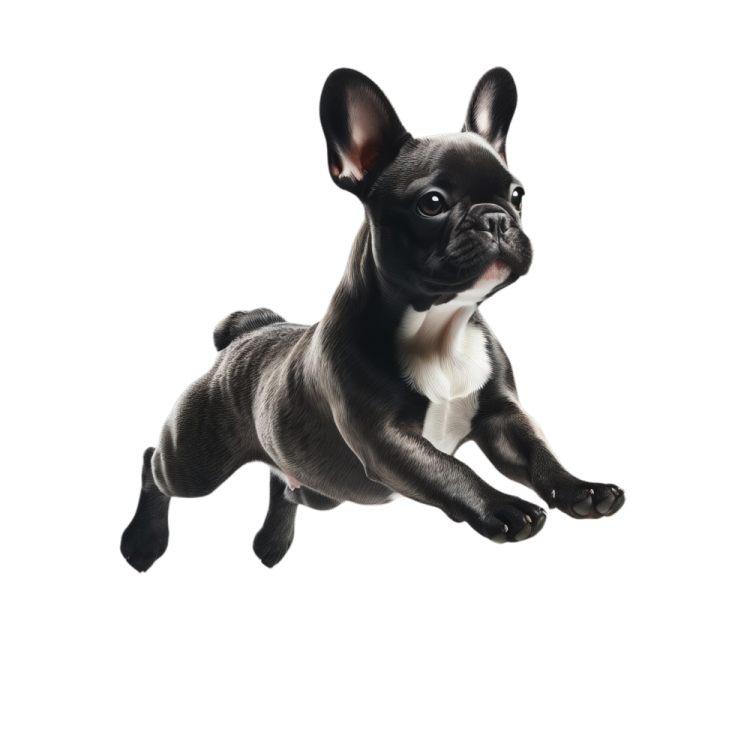 a black and white french bulldog puppy jumping
