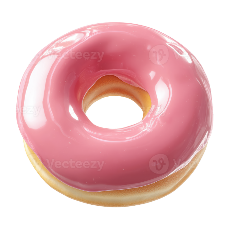 a pink donut on a white background