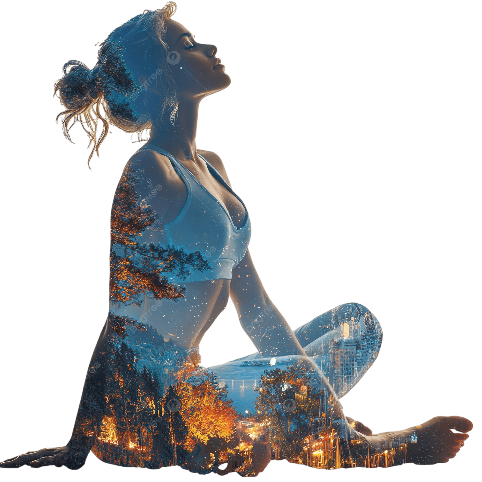 a woman sitting on the ground in front of a fire