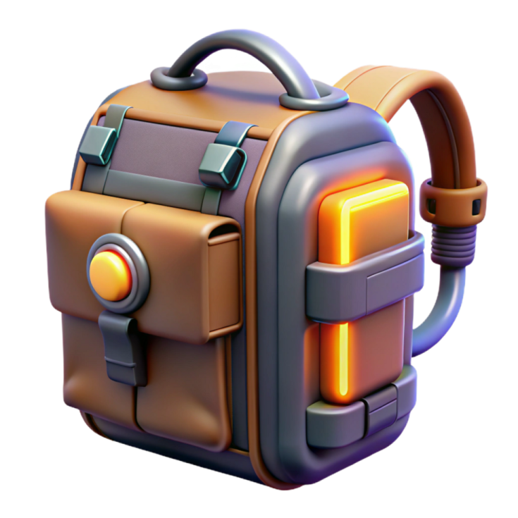 a backpack with an orange light on it