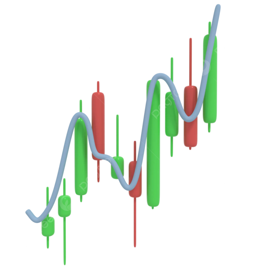 a green and red stock chart on a white background