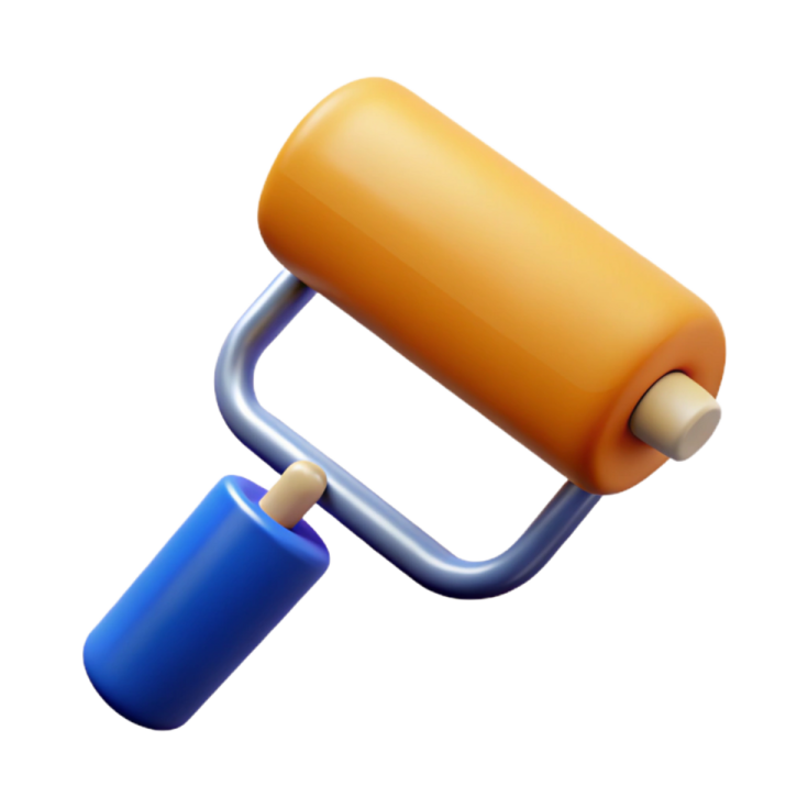 a blue and orange roller on a white background
