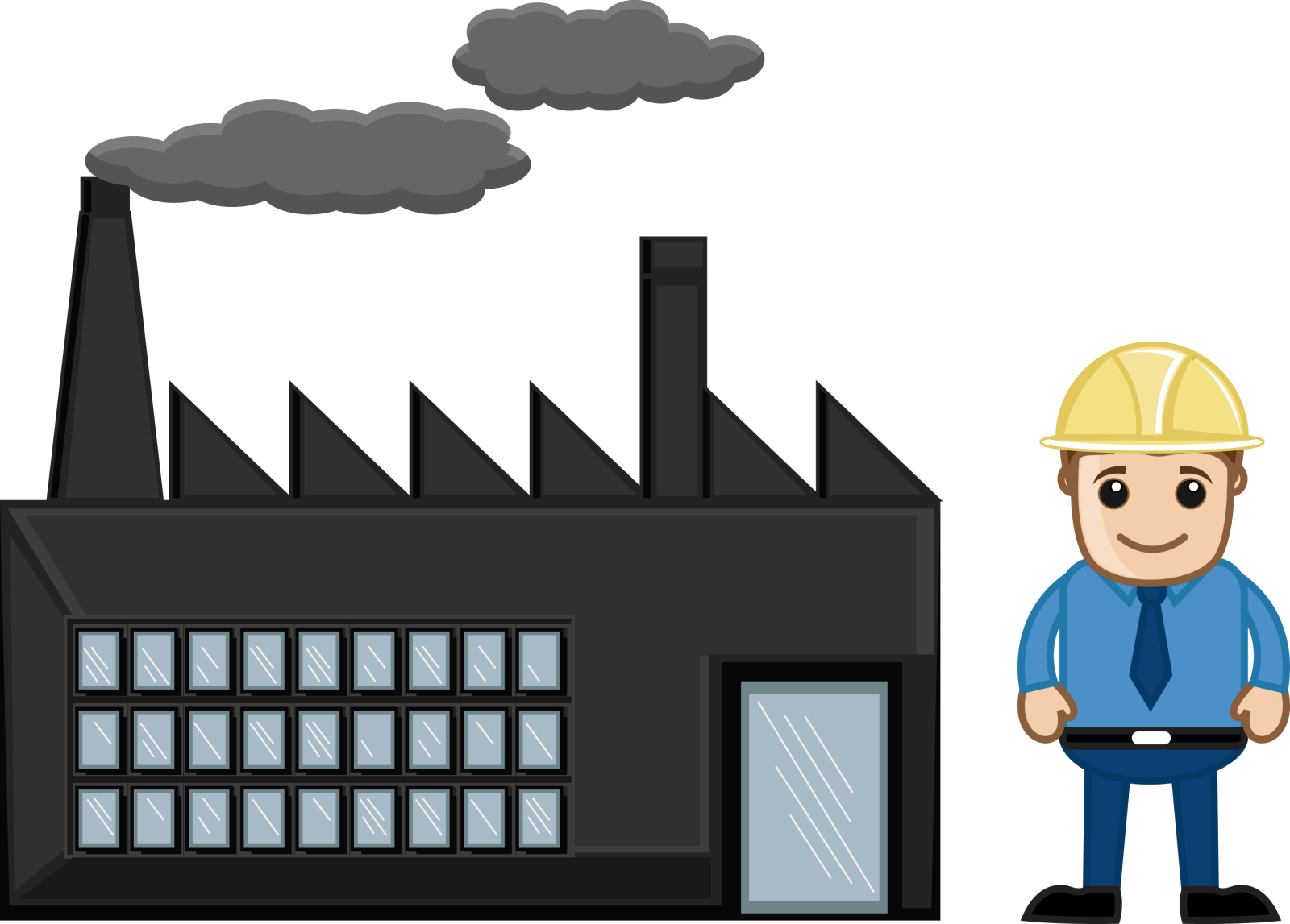 a man standing in front of a factory