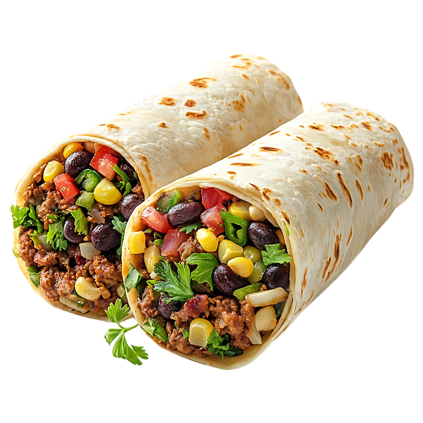 a burritoa filled with meat, beans and vegetables