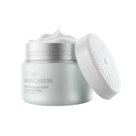 a white jar with a lid on it and the lid open