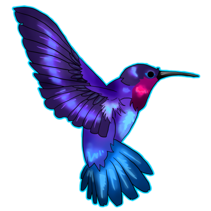 a purple hummingbird flying in the air