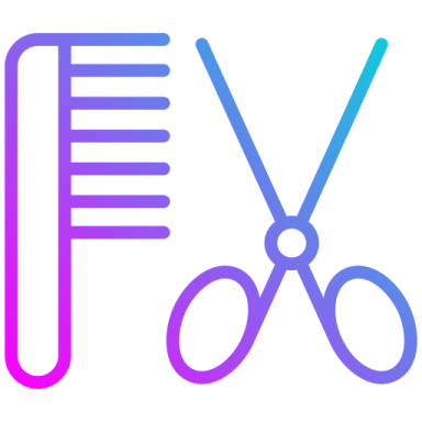 a pair of scissors and combs on a white background