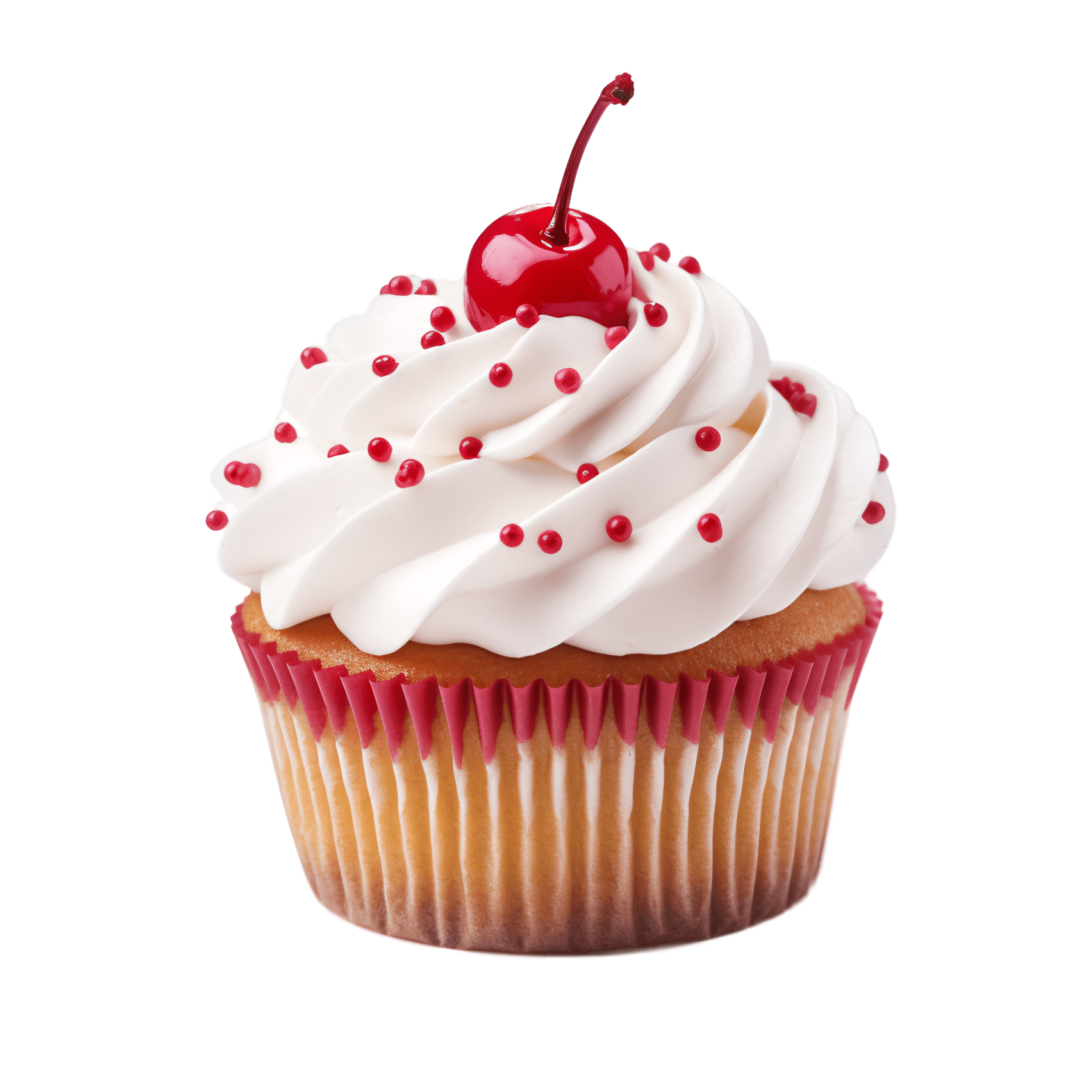 a cupcake with white frosting and a cherry on top