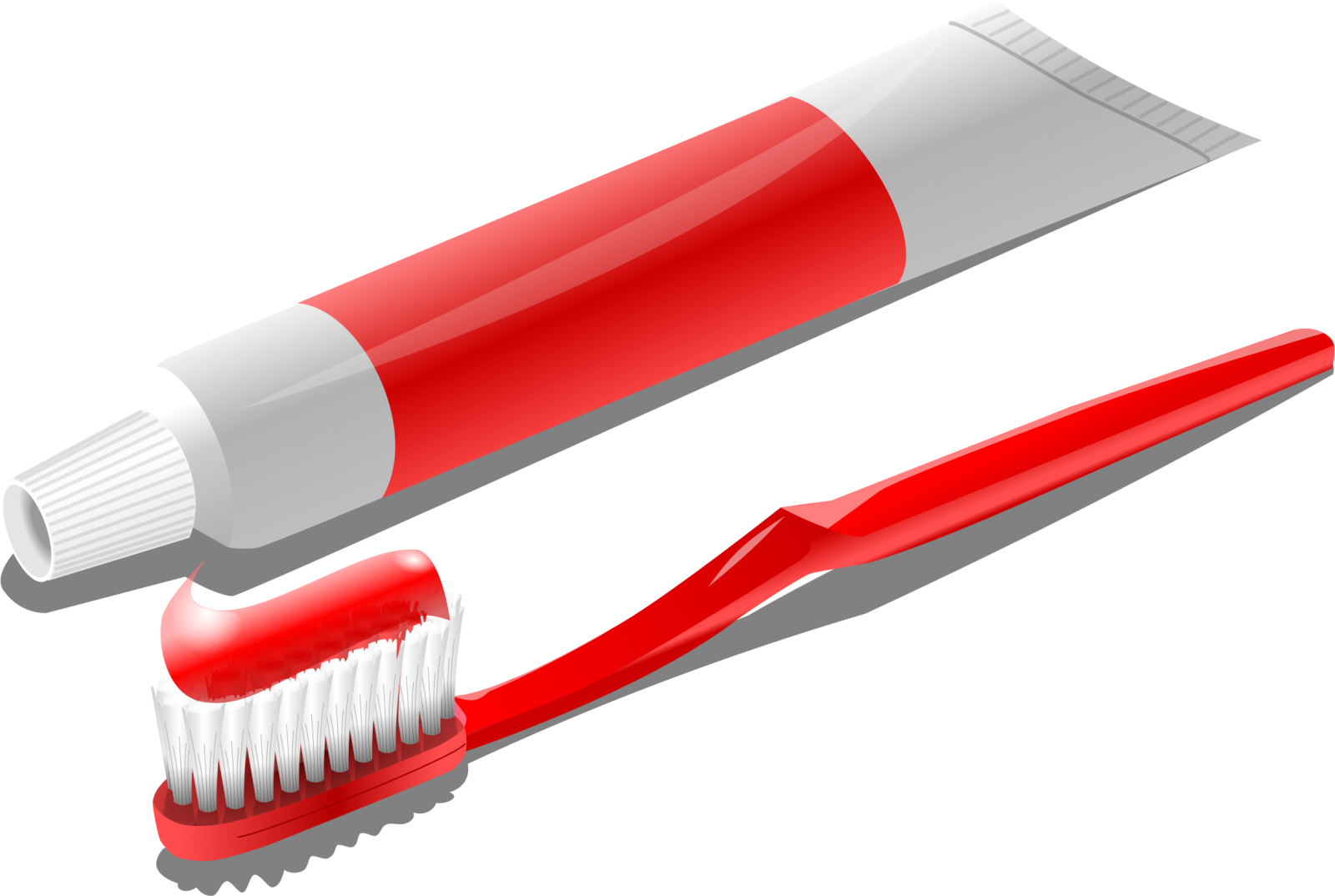 a red toothbrush and a white tooth brush