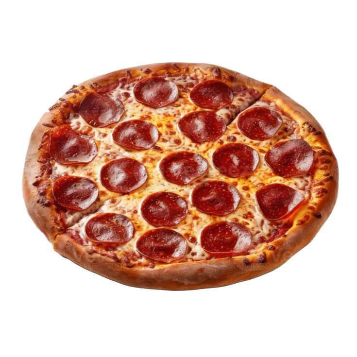 a pepperoni pizza on a white background