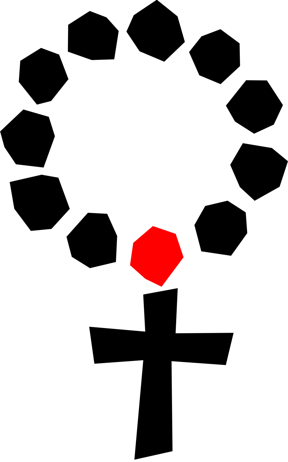 a black and white image of a cross surrounded by cubes