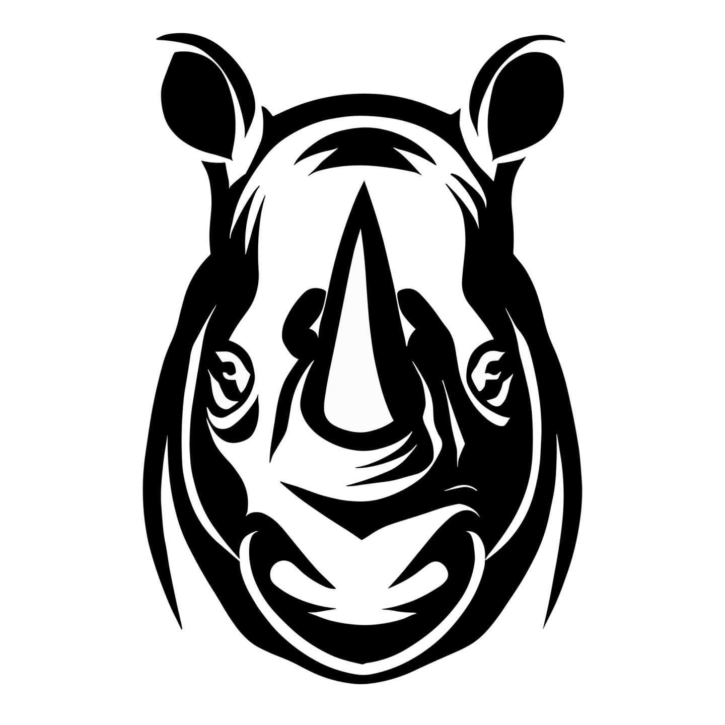 a black and white image of a rhino head