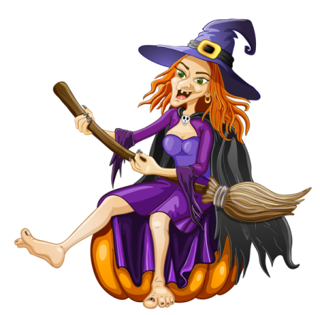 a witch sitting on top of a pumpkin