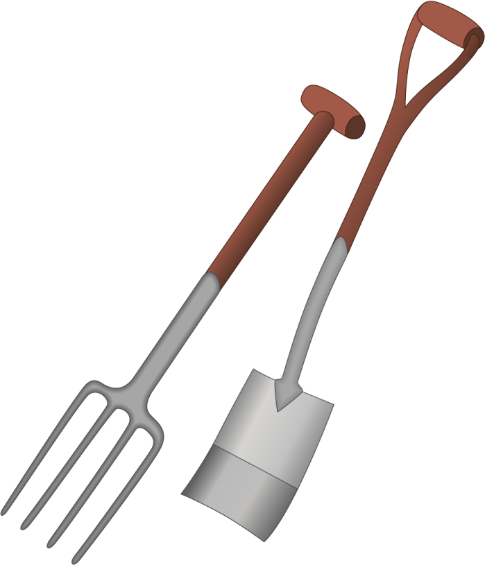an illustration of a fork and shovel
