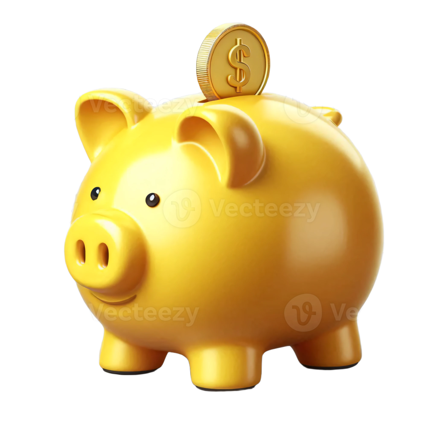 a gold piggy with a dollar coin on top