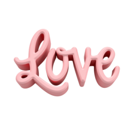 a pink love word on a white background