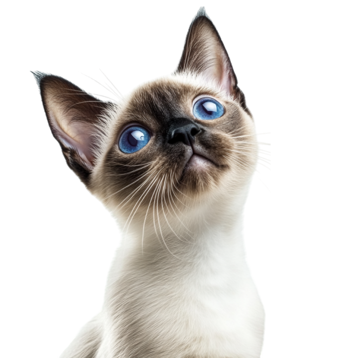 a cat with blue eyes looking up